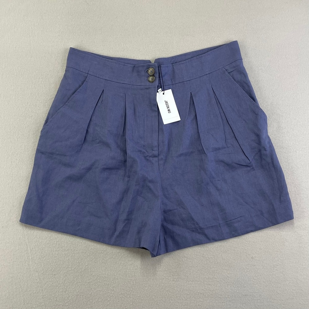 NEW Jason Wu Linen Shorts Womens 12 Blue High Rise Pleated Loose Lagenlook